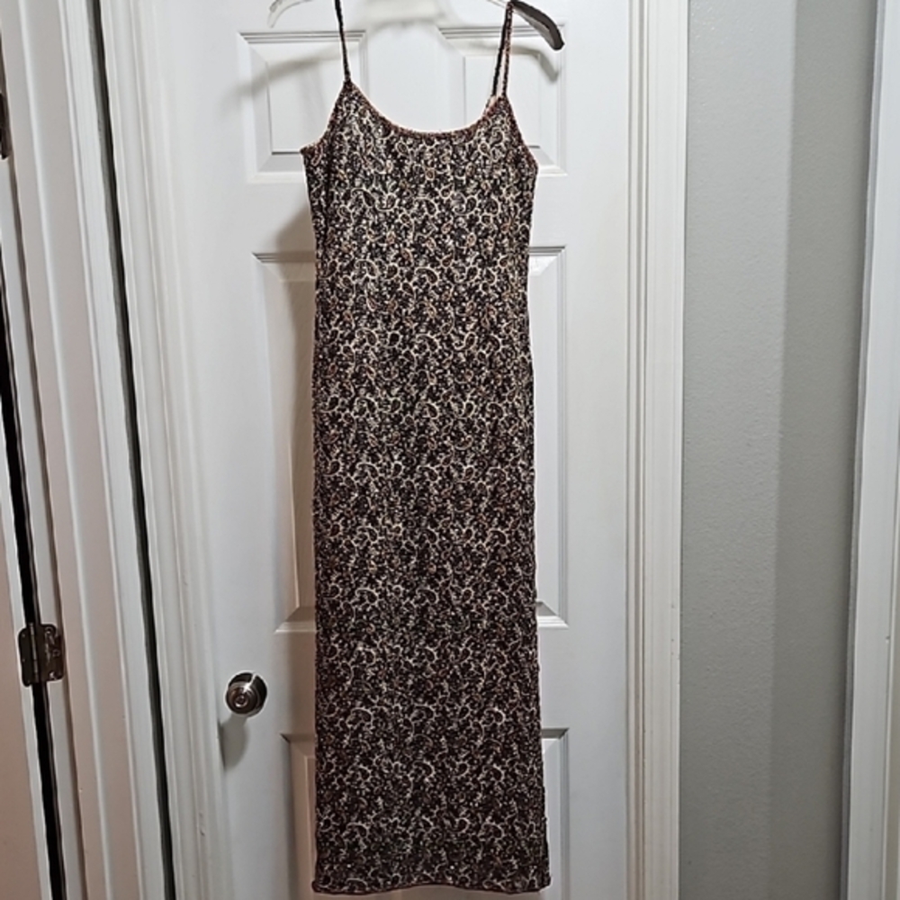 Adrianna Papell beaded gown front Sacks